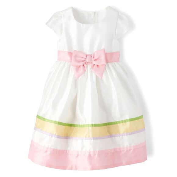 Girls Gymboree White & Pink Pastel Colors Striped Elegant Bow Dress Size 5t - Picture 1 of 11
